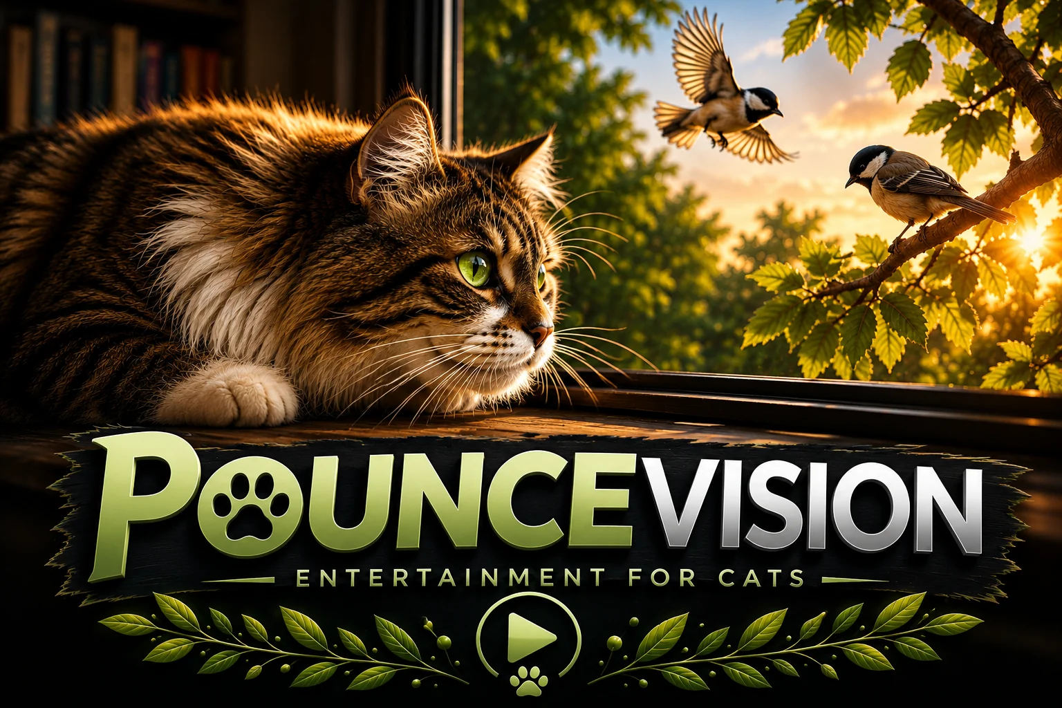 Cat watching birds through a window